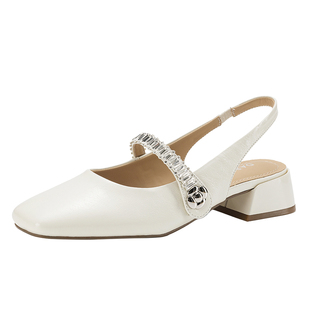 达芙妮方头包头凉鞋2026新款夏季粗跟外穿夏天女款女士小单鞋女鞋