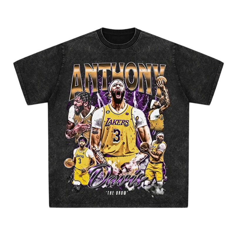 浓眉哥戴维斯Anthony Davis数码印花短袖T恤复古水洗重磅上衣男女