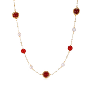 红玛瑙珍珠毛衣项链高级感轻奢小众女款2026新款长款红色毛衣链