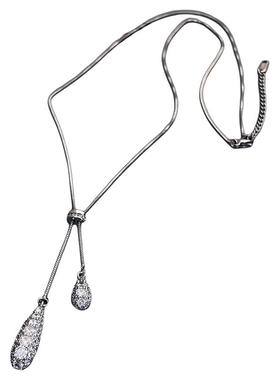 银色碎钻双水滴吊坠长毛衣项链