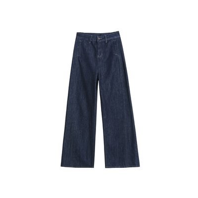复古蓝高腰加绒阔腿牛仔裤女
