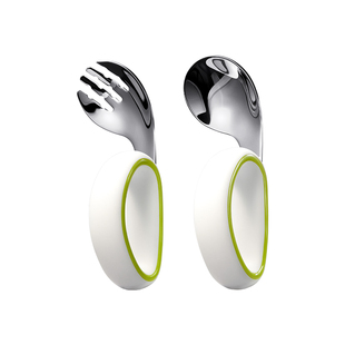 宝宝自助进食勺子婴儿学吃饭训练硅胶软柄不锈钢辅食叉勺儿童餐具