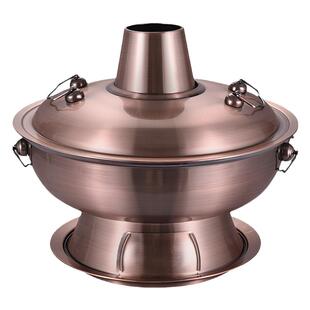 老北京火锅炉鸳鸯款仿铜木炭家用涮羊肉老式紫铜锅不锈钢炭电两用