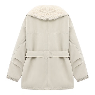 百家好复古羊羔毛翎收腰派克羽绒服女25冬季新款宽松加厚短款外套