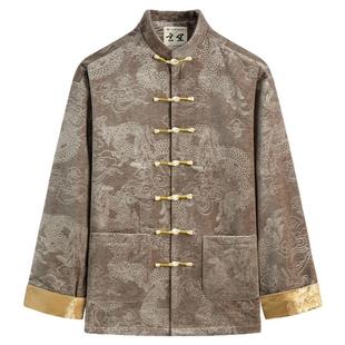 秋冬唐装男中国风男装中式复古改良龙纹印花外套男手工盘扣上衣男