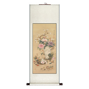 明清古画岁朝图中式卷轴挂画竖版餐厅书房装饰画玄关走廊过道壁画