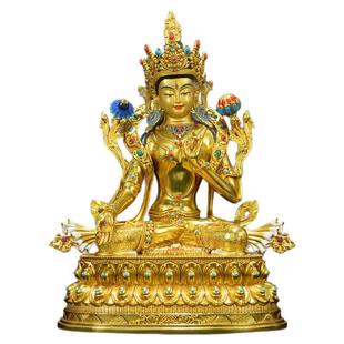 藏村全鎏金《白度母》铜佛像精工铜《白多罗观音》家居装饰摆件
