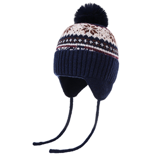 儿童帽子冬季男童女孩费尔岛风保暖加厚羊毛针织帽护耳防寒套头帽