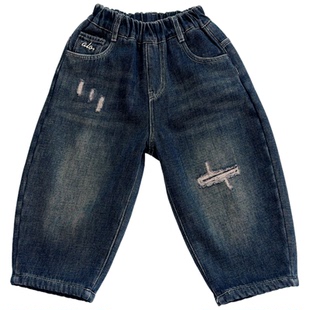 巨百搭男童加绒破洞牛仔裤2025秋冬季中小童宝宝韩版一体绒休闲裤