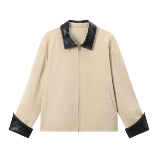 江南先生NewJNXS卡哈特梭织挺括拼接皮领外套春宽松落肩夹克男女