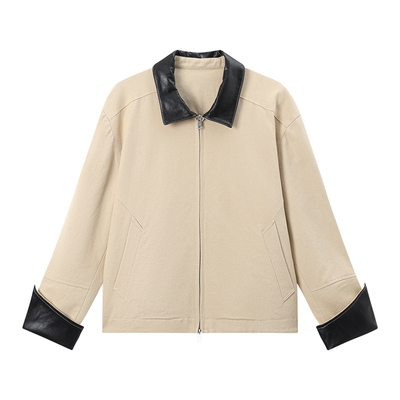 江南先生NewJNXS卡哈特梭织挺括拼接皮领外套春宽松落肩夹克男女