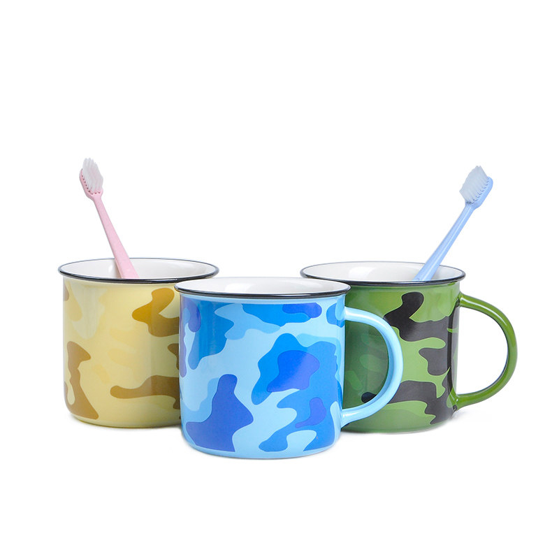 创意迷彩陶瓷大漱口杯刷牙杯子洗漱杯牙杯牙缸情侣牙刷杯洗漱套装