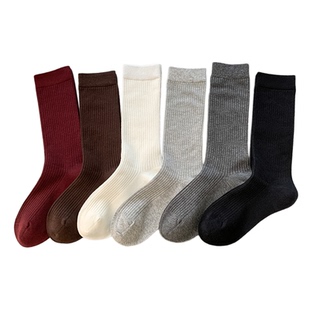 安可拉红袜子女韩版夏天薄款中筒纯棉无骨酒红色暗红色春秋堆堆袜