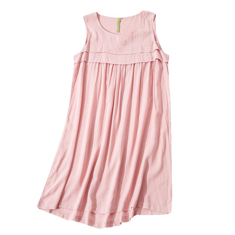 夏季棉绸无袖睡裙女夏天纯色背心绵绸睡衣连衣裙人造棉家居服薄款