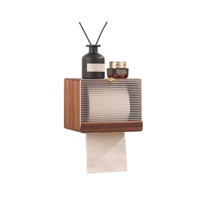 大容量实木卫生间壁挂式卷纸盒酒店名宿免打孔轻奢可置物纸巾架子