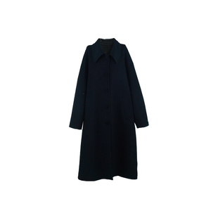 迟伞伞 冬令时女孩 手工羊毛双面呢黑色百搭气质长大衣简约外套