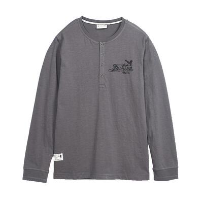 MCS亨利领局部印花长袖纯棉T恤男