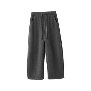 三福灰色裤子女2025新款冬季宽松慵懒风弯刀裤休闲长裤女装515870