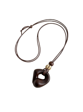 新中式木质不规则吊坠长款项链女