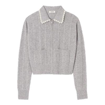 SANDRO仿珠饰麻花纹针织开衫