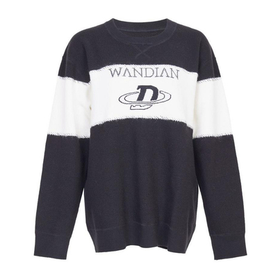 婉甸2025年冬季新品黑白撞色毛织套头衫休闲上衣女1244W15DM2