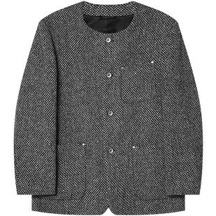 设计感无领羊毛呢休闲西服男士冬季厚款休闲西装外套高级妮子便西