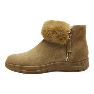 奥莱Nine West/玖熙厚底雪地靴女兔毛领加绒保暖短靴女通勤