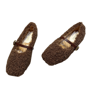 超美时尚平底毛毛鞋女款2025秋冬新款一字扣玛丽珍鞋保暖棉鞋单鞋