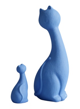 简约现代陶瓷蓝猫儿童房软装摆件