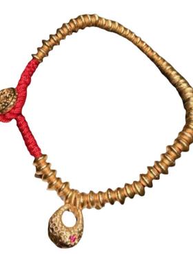 古法金色 錾雕锤揲胖福盘缠手链 新中式 花丝如意貔貅金珠珠手串