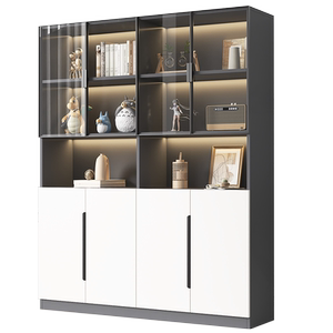 书柜带玻璃门定制酒柜客厅一体整墙书架储物柜办公室置物展示柜子