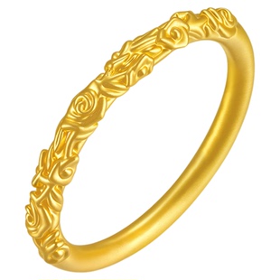金至尊玫瑰在野黄金戒指女款足金硬金食指戒玫瑰花指环女神节礼物