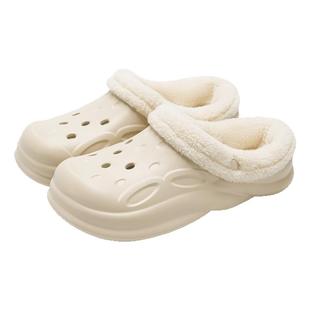 厚底洞洞鞋加绒加厚男款冬季室内家居防滑保暖可拆卸棉拖鞋女外穿