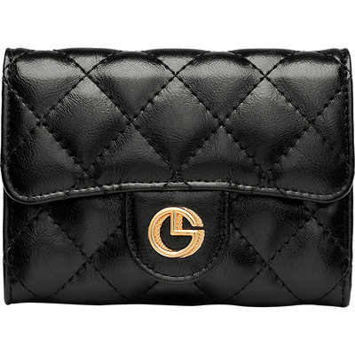 金利来轻奢小香风钱包短款时尚气质新款女士菱格零钱包卡包黑色潮