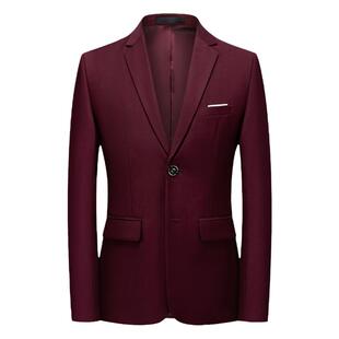 酒红色单西外套男士商务休闲单件小西装韩版修身英伦风两粒扣上衣