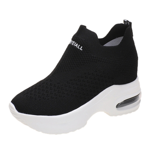 8cm内增高女鞋25新款春夏显瘦飞织鞋透气网面水钻厚底针织老爹鞋