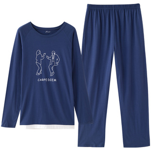 顶呱呱长袖睡衣男纯棉家居服套装初秋薄棉装套头运动起居服可外穿