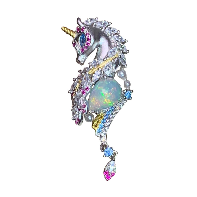 新款独角兽欧泊吊坠 炫彩星空欧泊蛋白石胸坠 时尚潮流女无项链