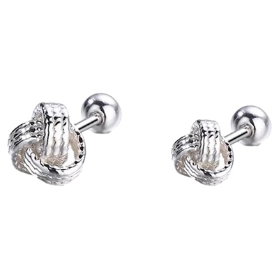 通体S999足银纯银如意结耳钉