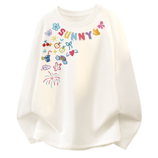 名创优品白色t恤女春装女款2026年新款春季上衣设计感长袖打底衫D