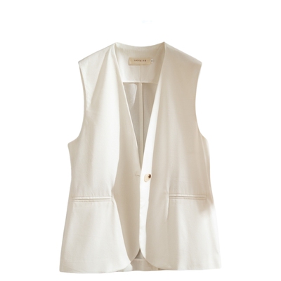 薄款天丝亚麻西装马甲女2026夏大码背心V领坎肩宽松时尚西服马夹