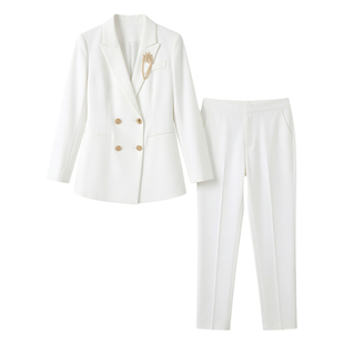 白色西装套装女春秋天职业正装高端气质设计风女神正肩工作服外套