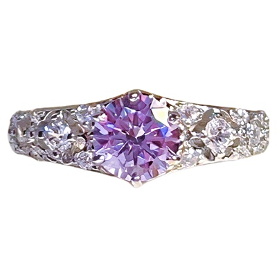 纯银复古蕾丝爆闪高碳钻石戒指