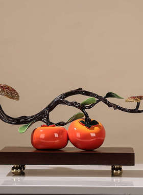 纯铜事事如意摆件黄铜柿子礼盒装客厅玄关酒柜装饰品新居乔迁礼品