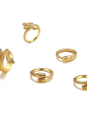 食指环戒指女款个性超细小蛇套装6件套金属关节戒指rings women
