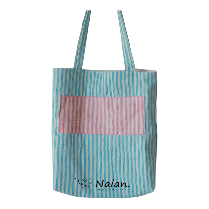 Naian【孤品】格子条纹粗布老土布包手提单肩斜挎包收纳包