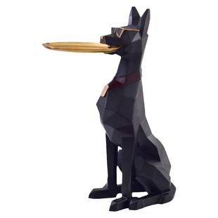 北欧轻奢客厅大型落地摆件创意杜宾犬软装饰品沙发旁收纳托盘摆设