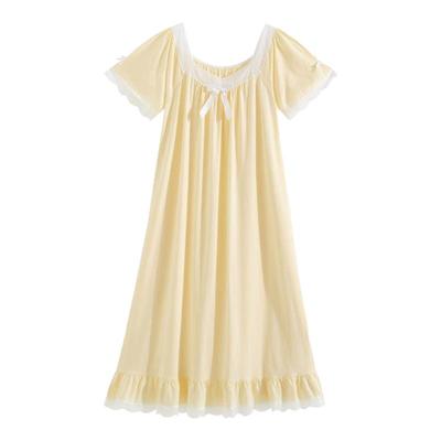 过膝长裙纯棉宫廷风大码睡裙粉色