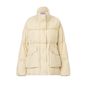 【SGPR】复古翻领廓形杏黄色羽绒服女2025冬季新款白鸭绒短款外套