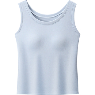 罩杯一体式加厚保暖吊带背心女士德绒发热圆领无袖带胸垫上衣内搭